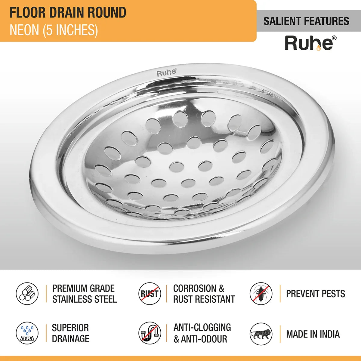 Neon Round Floor Drain (5 Inches) (Pack of 2) - by Ruhe