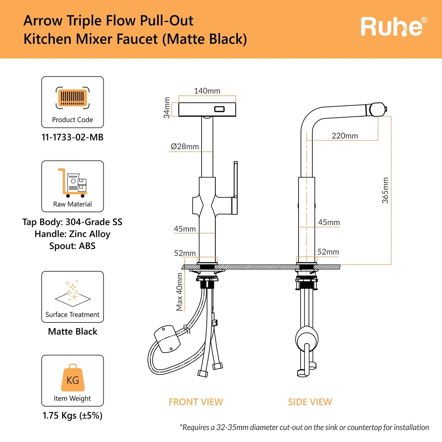 Arrow Triple Flow Pull-Out Kitchen Mixer Faucet
