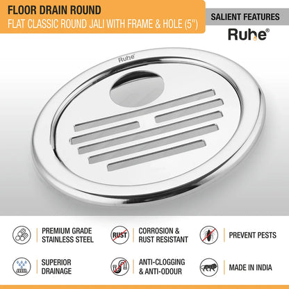 Flat Classic Round Jali Floor Drain (5 inches) with Frame and Hole (Pack of 2) - by Ruhe