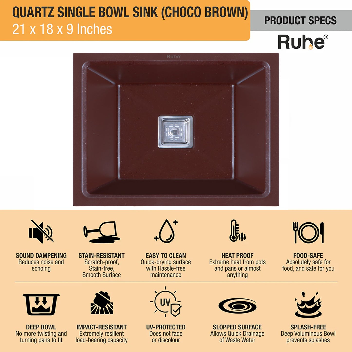 Quartz Single Bowl Kitchen Sink (21 x 18 x 9 Inches)