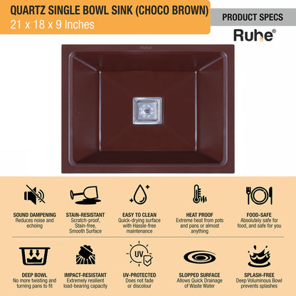 Quartz Single Bowl Kitchen Sink (21 x 18 x 9 Inches)