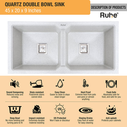 Quartz Double Bowl Kitchen Sink (45 x 20 x 9 inches)