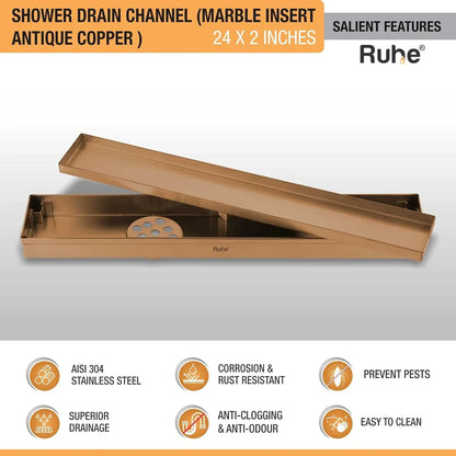 Marble-Insert Shower Drain Channel Coloured (2 Inches)