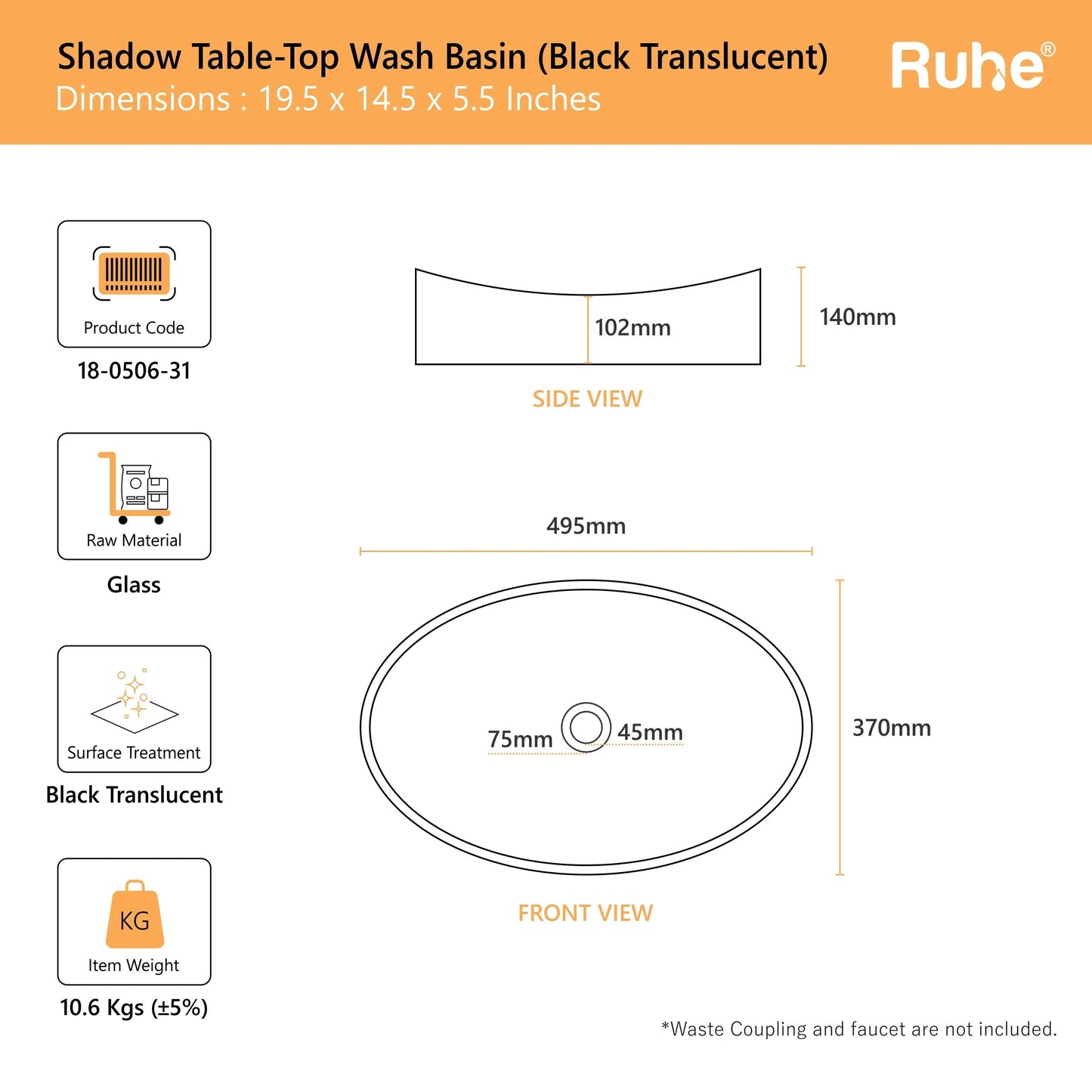 Shadow Table-Top Wash Basin (dimensions)