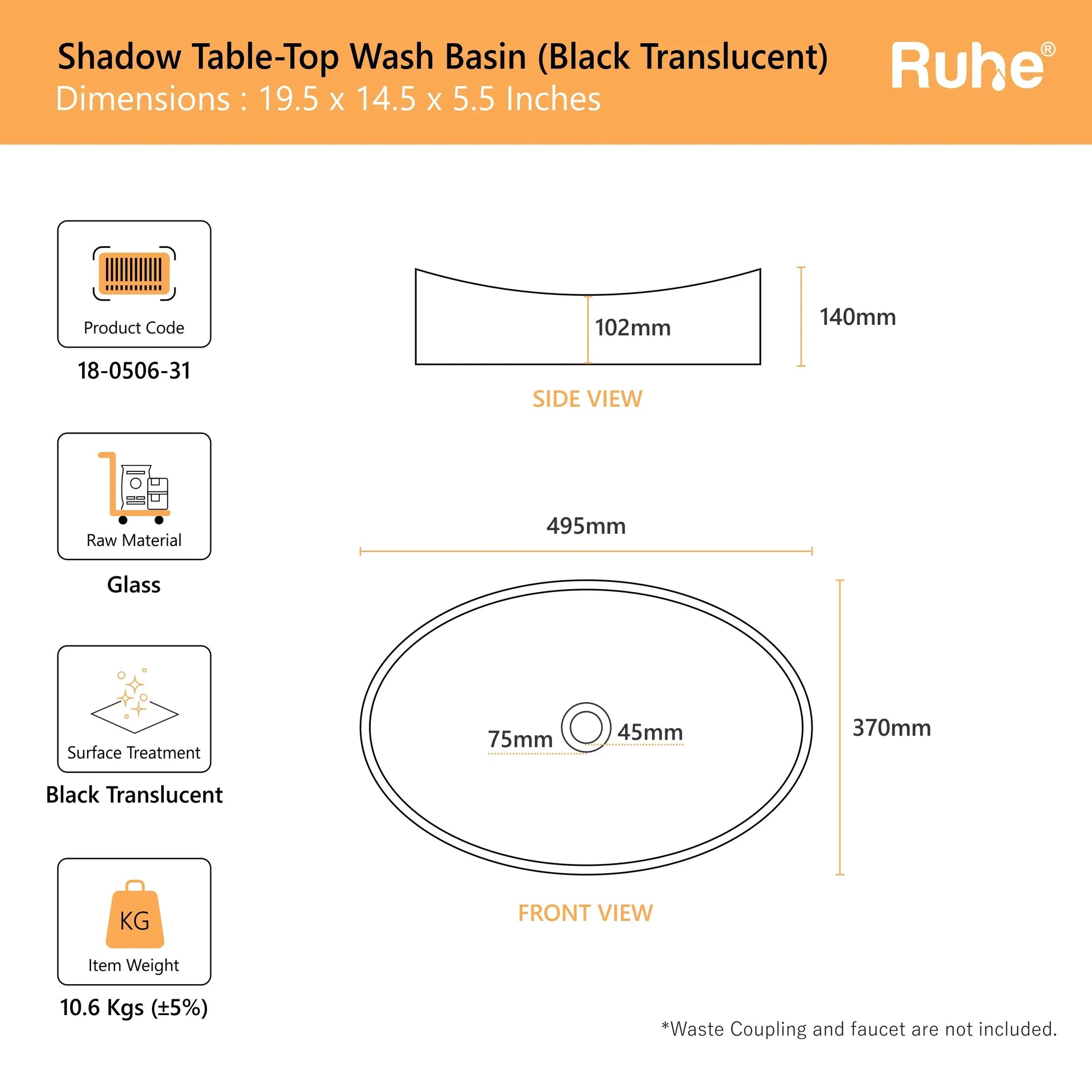 Shadow Table-Top Wash Basin (dimensions)