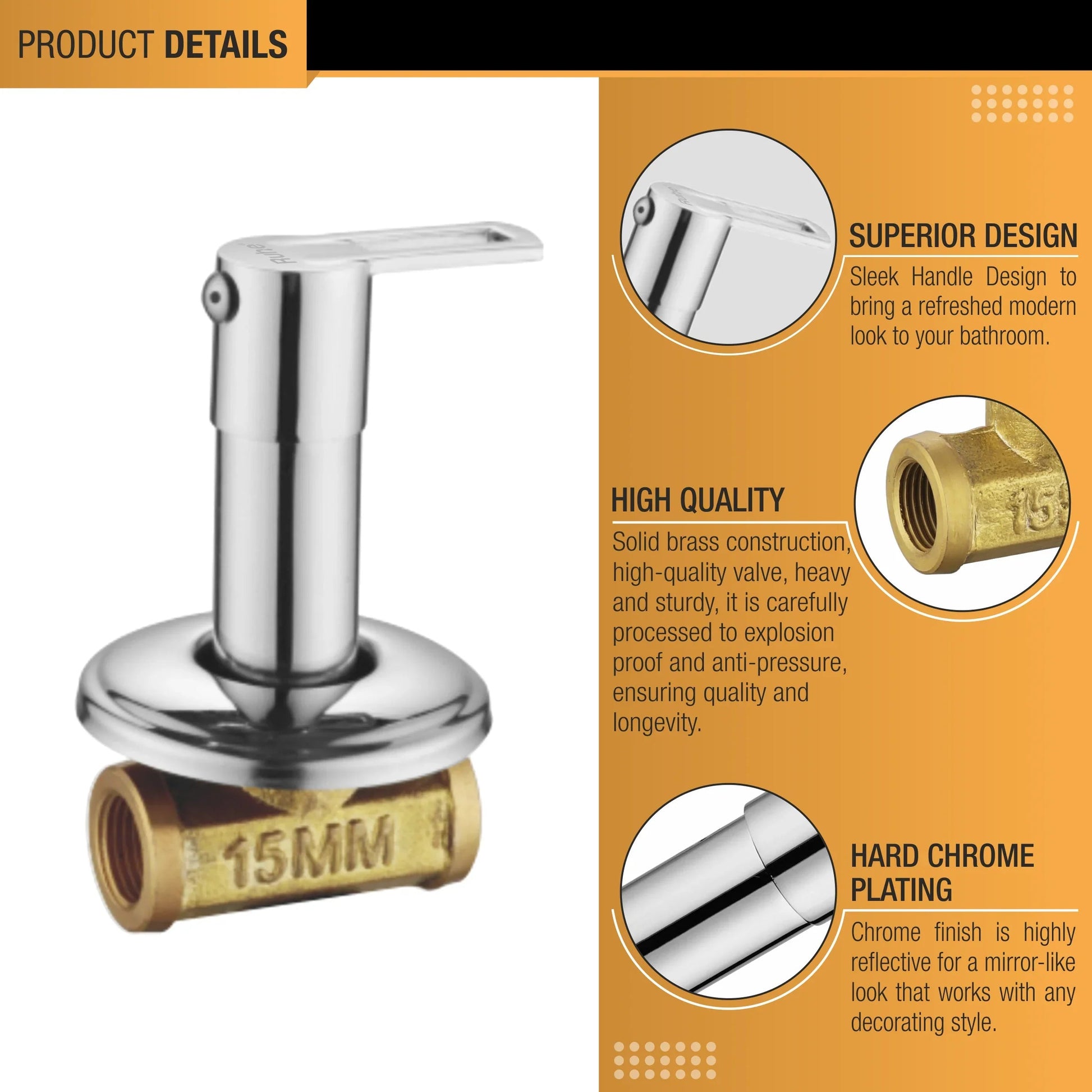 Kubix Concealed Stop Valve Brass Faucet (15mm) product details