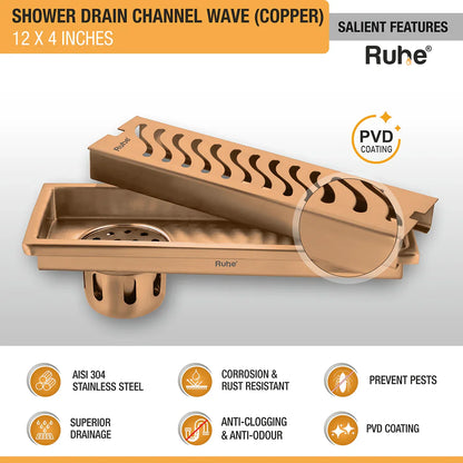Wave Shower Drain Channel (4 Inches)