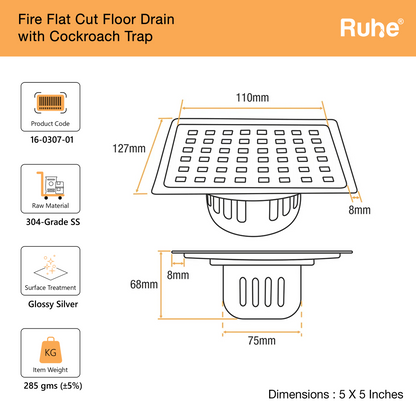 Fire Flat Cut Floor Drain with Cockroach Trap