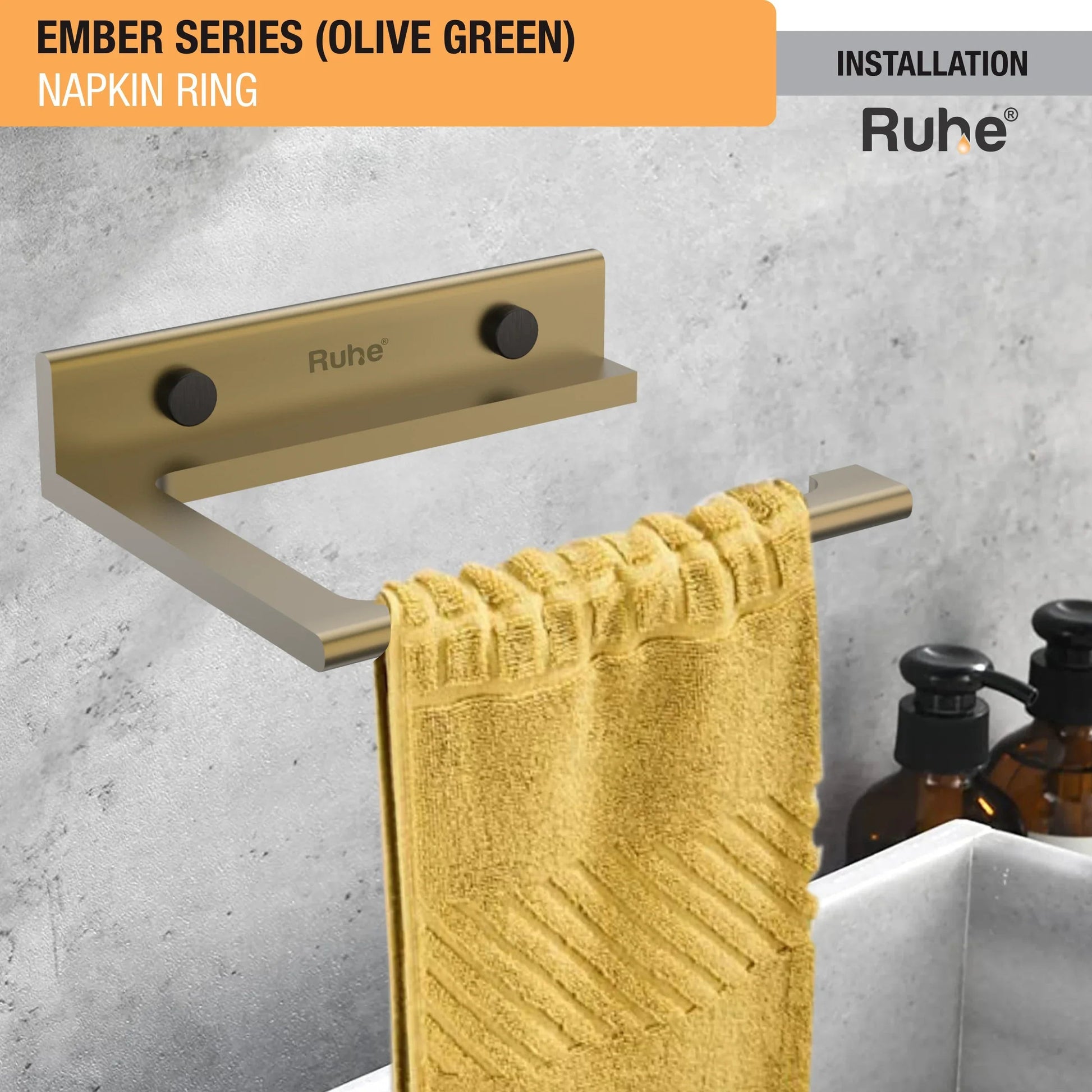 Ember Olive Green Napkin Ring (Space Aluminium) installation