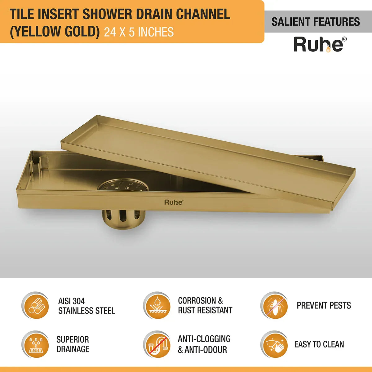 Tile-Insert Shower Drain Channel (5 Inches)