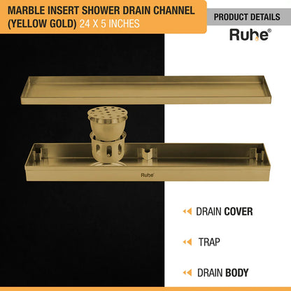 Marble-Insert Shower Drain Channel 5 inches