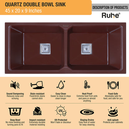 Quartz Double Bowl Kitchen Sink (45 x 20 x 9 inches)