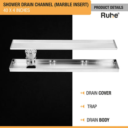 Marble-Insert Shower Drain Channel (4 Inches)