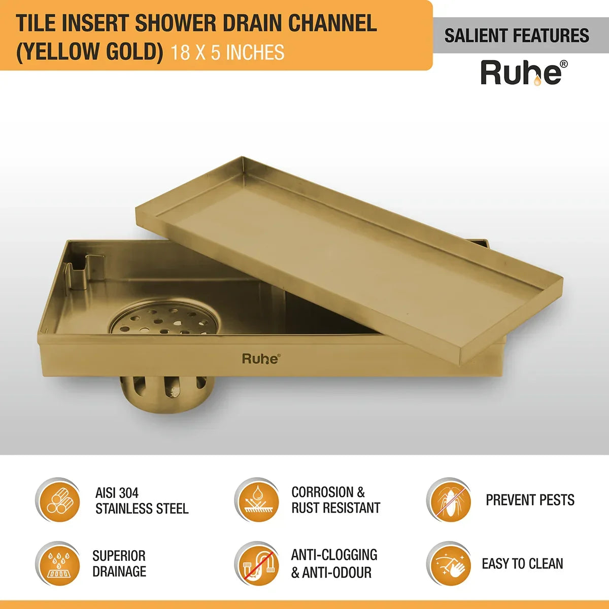Tile-Insert Shower Drain Channel Coloured (5 Inches)