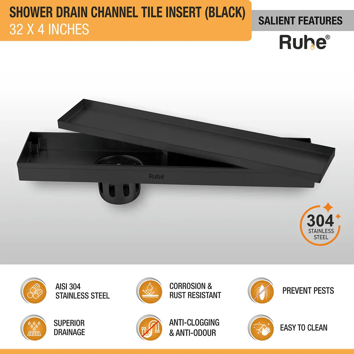 Tile-Insert Shower Drain Channel (4 Inches)