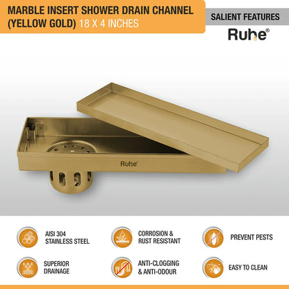 Marble-Insert Shower Drain Channel (4 Inches)
