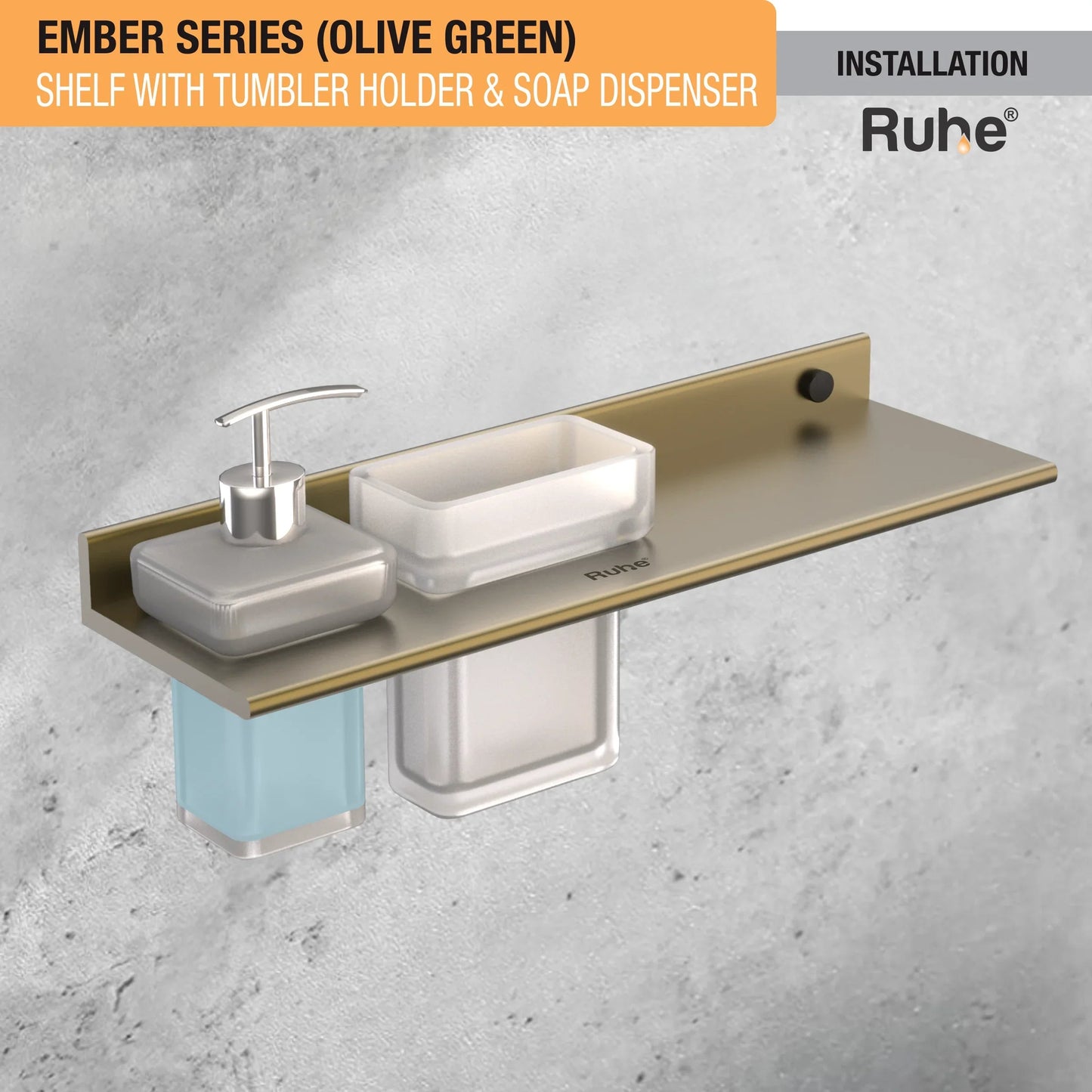 Ember Shelf with Tumbler Holder & Soap Dispenser (Olive Grove)