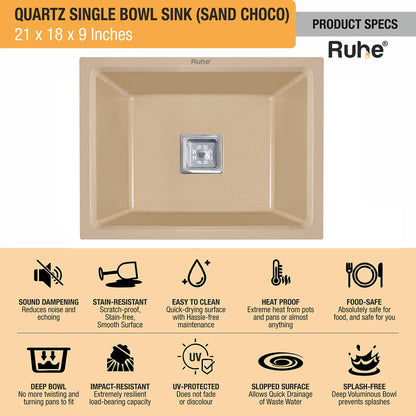 Quartz Single Bowl Kitchen Sink (21 x 18 x 9 Inches)
