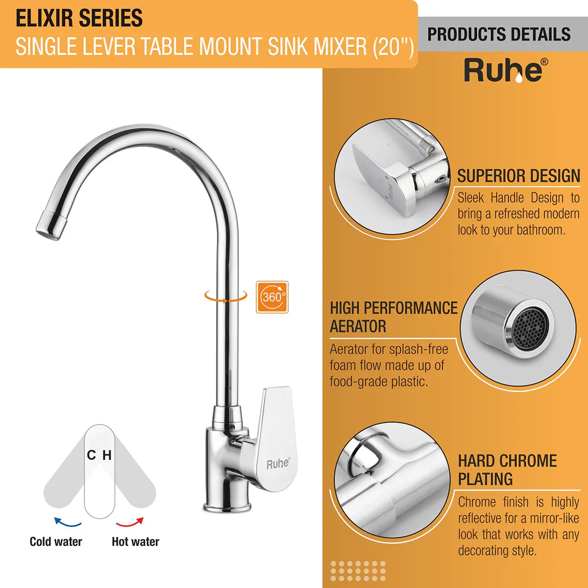 Elixir Single Lever Deck-mount Kitchen Sink Mixer Tap with Swivel Spout