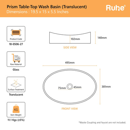 Prism Table-Top Wash Basin (dimensions)