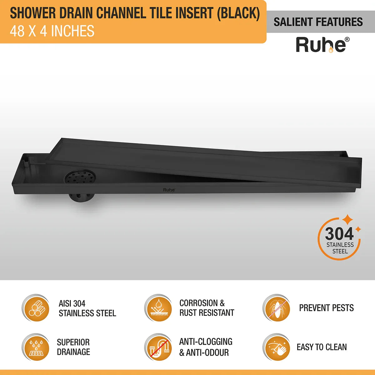 Tile-Insert Shower Drain Channel (4 Inches)