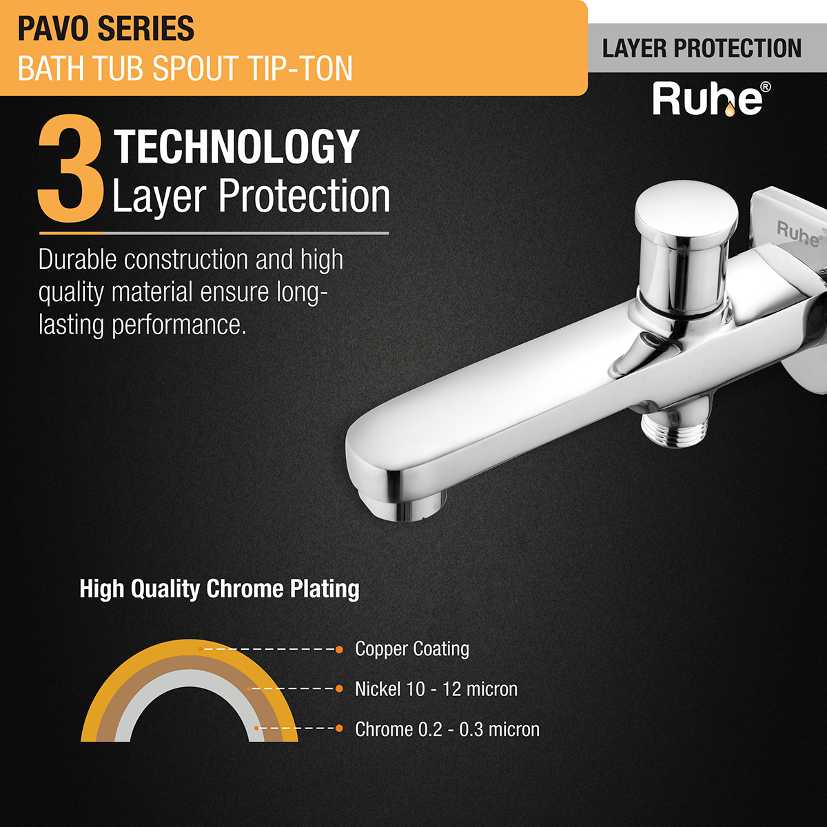 Pavo Bathtub Tap with Tip-Ton Button (Only Spout) - by Ruhe