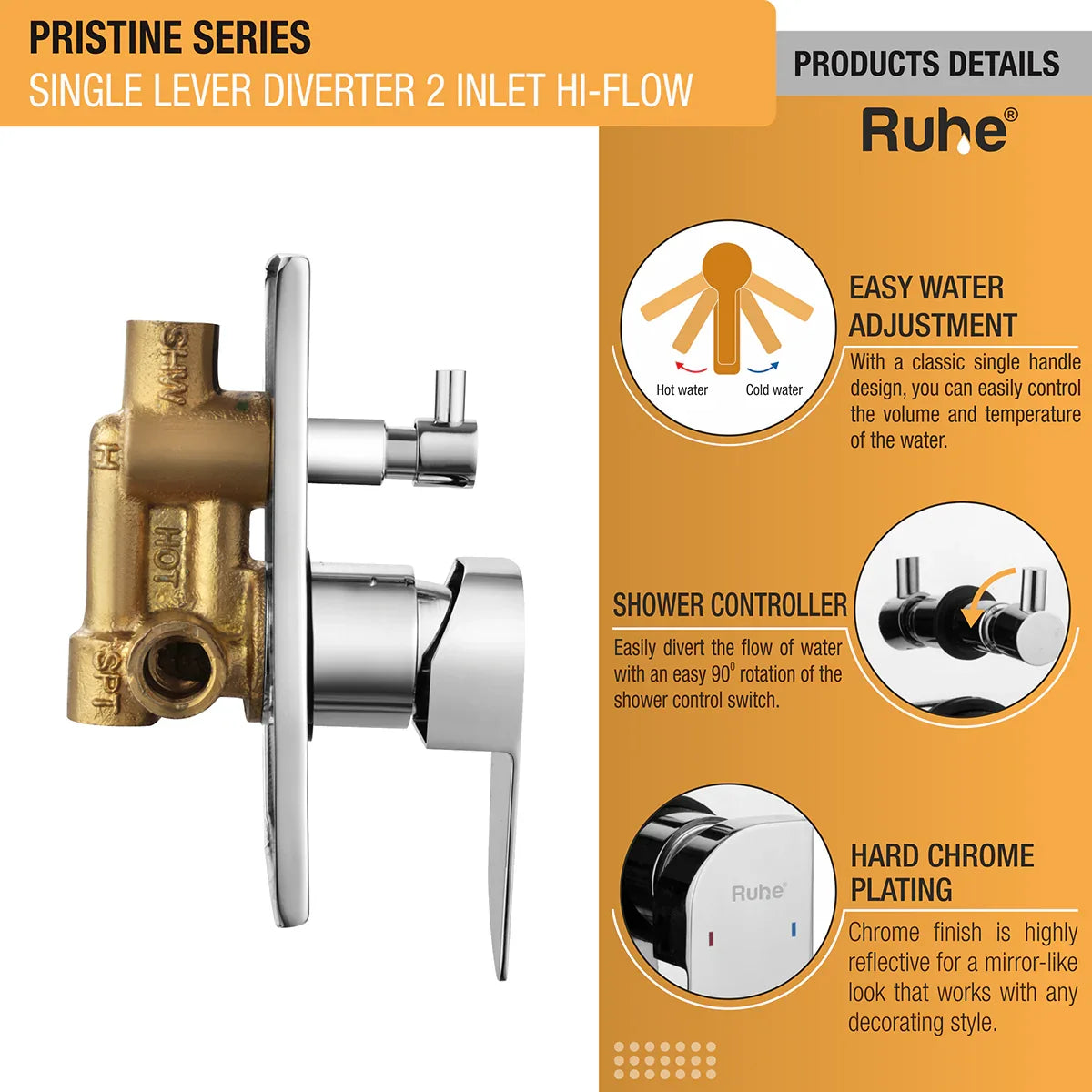 Pristine Single Lever 2-inlet High-Flow Diverter (Complete Set) - by Ruhe