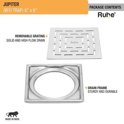 Jupiter Square Premium Floor Drain (6 x 6 Inches) - by Ruhe
