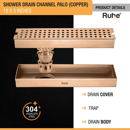 Palo Shower Drain Channel (18 x 3 Inches) Antique Copper PVD Coated - by Ruhe