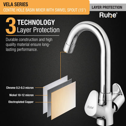 Vela Deck Mount Wash Basin Mixer Tap with Swivel Spout