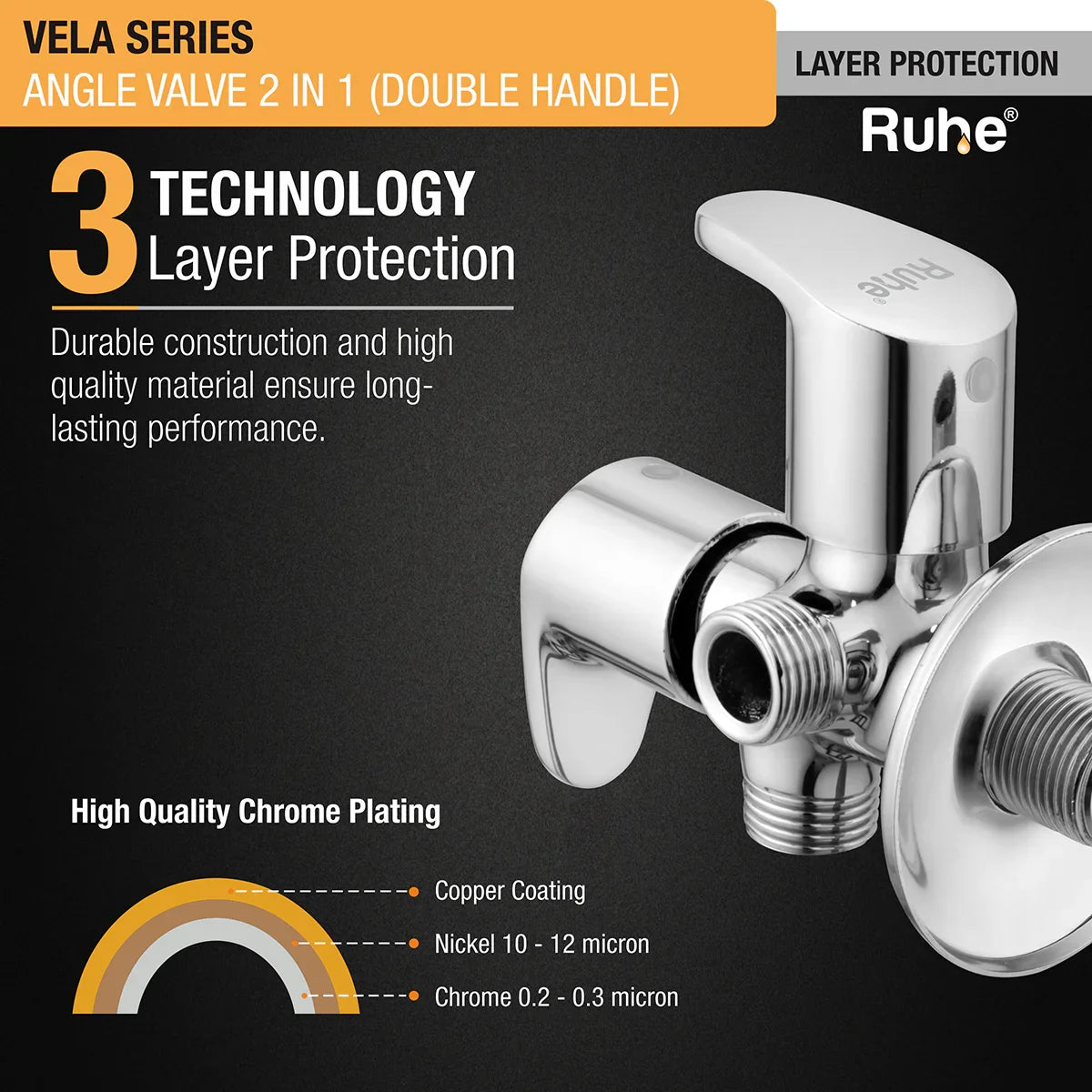 Vela Two Way Angle Valve Brass Faucet (Double Handle) 3 layer protection