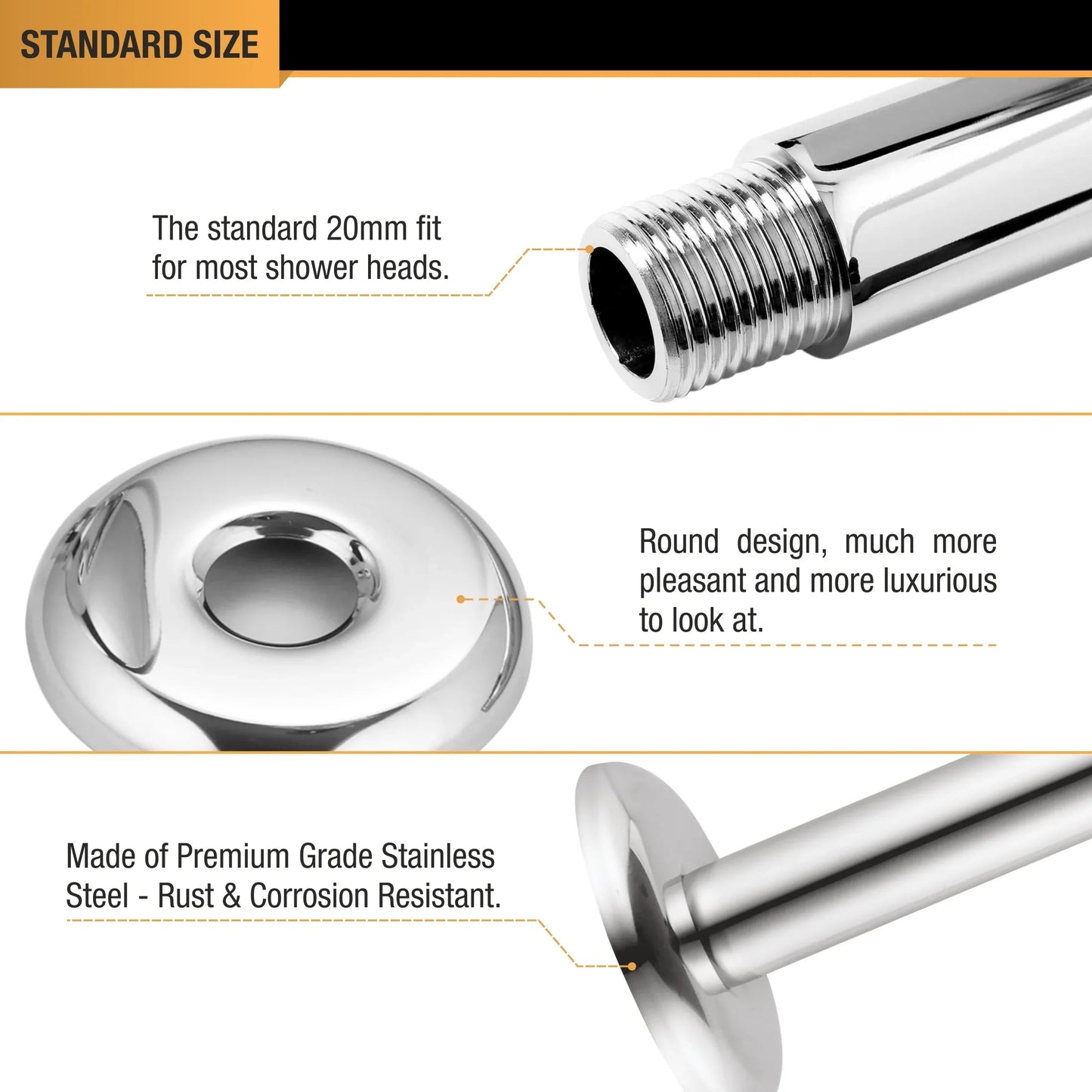 Round Shower Arm (8 Inches) 3