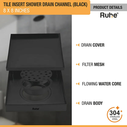 Tile-Insert Shower Drain Channel (8 x 8 Inches)