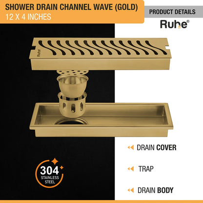 Wave Shower Drain Channel (4 Inches)