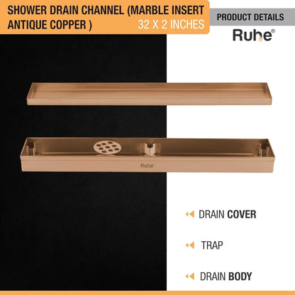 Marble-Insert Shower Drain Channel (2 Inches)