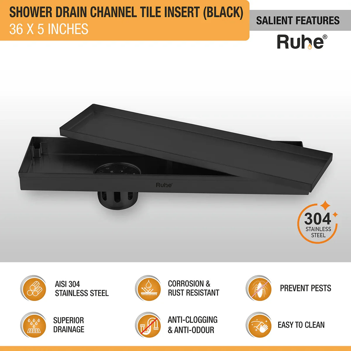 Tile-Insert Shower Drain Channel (5 Inches)