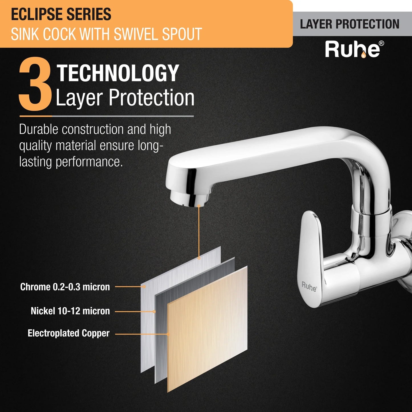 Eclipse Sink Tap With Small (7 inches) Round Swivel Spout Faucet 3 layer protection