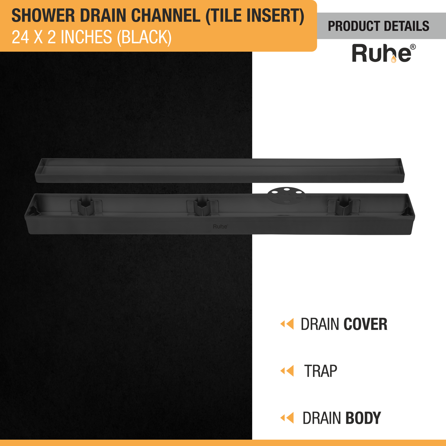 Tile-Insert Shower Drain Channel Coloured (2 Inches)