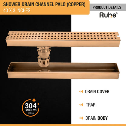 Palo Shower Drain Channel (40 x 3 Inches) Antique Copper PVD Coated - by Ruhe
