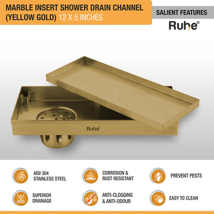 Marble-Insert Shower Drain Channel 5 inches