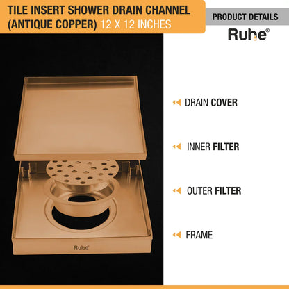 Tile-Insert Shower Drain Channel (12 x 12 Inches)