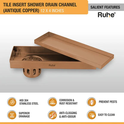 Tile-Insert Shower Drain Channel (4 Inches)