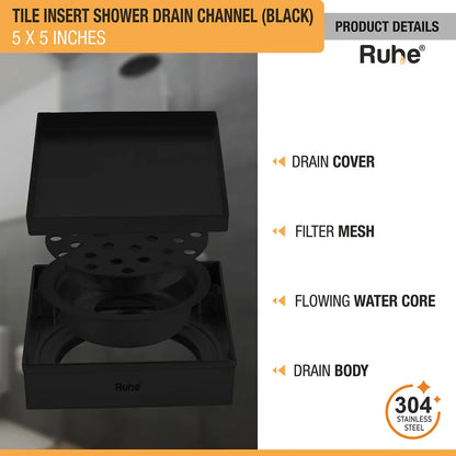 Tile-Insert Shower Drain Channel (5 x 5 Inches)