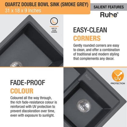 Quartz Double Bowl Kitchen Sink (31 x 18 x 9 Inches)