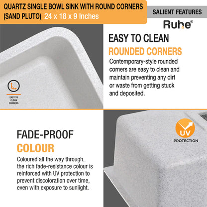 Quartz Single Bowl Round Kitchen Sink (24 x 18 x 9 Inches)