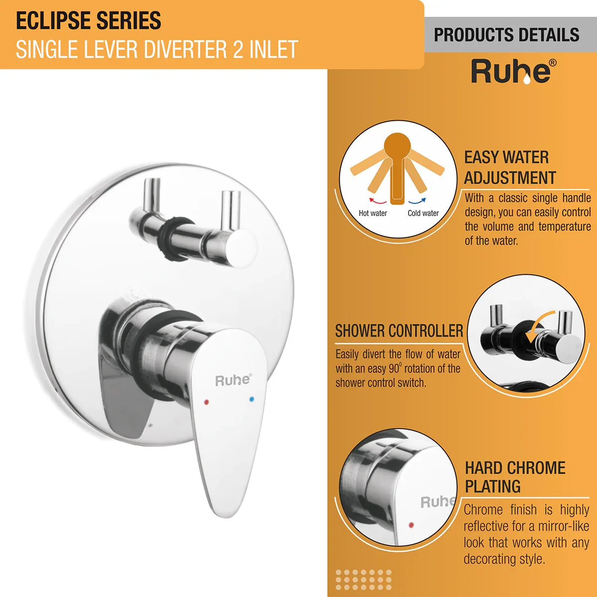 Eclipse Single Lever 2-inlet Diverter (Complete Set) - by Ruhe