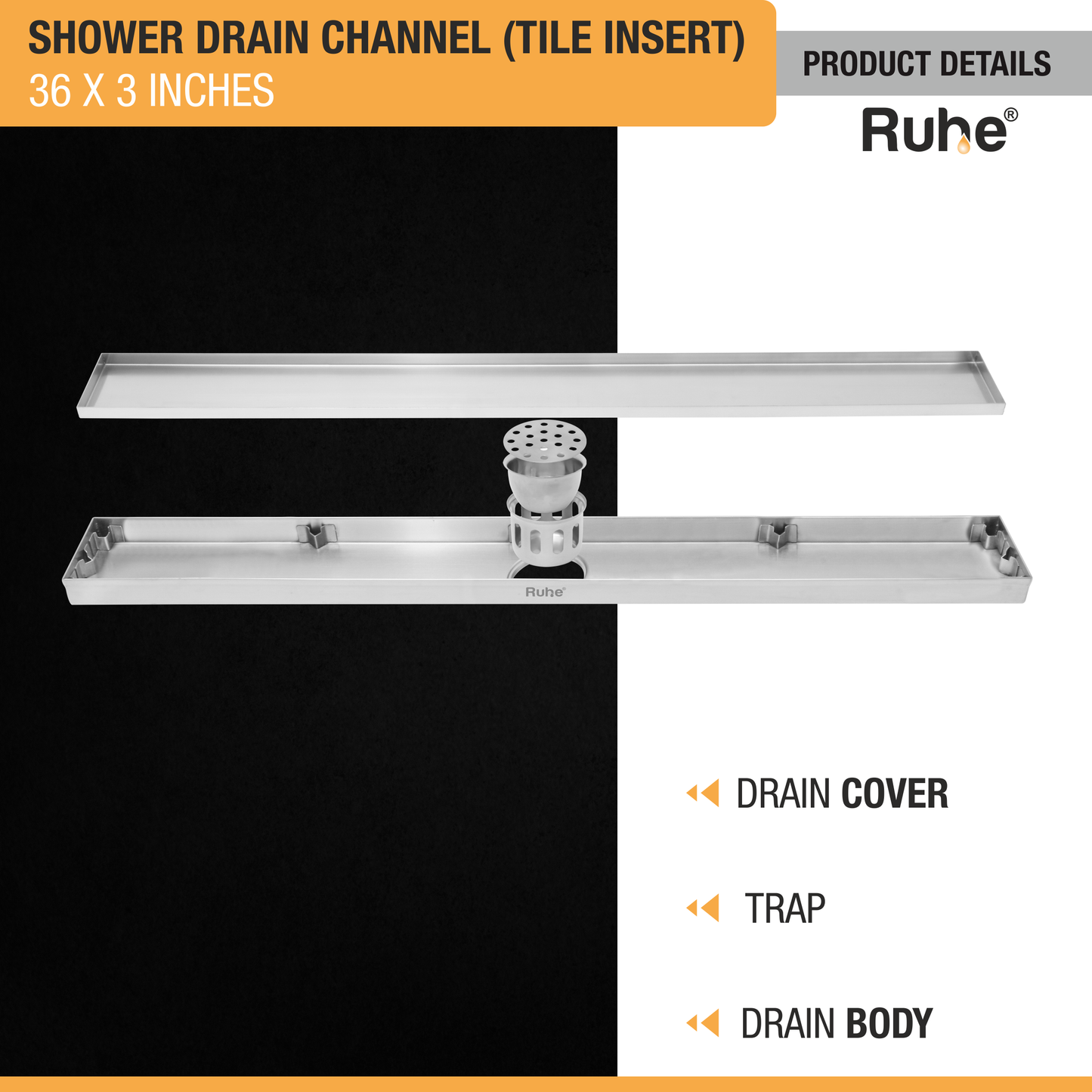 Tile-Insert Shower Drain Channel Coloured (3 Inches)