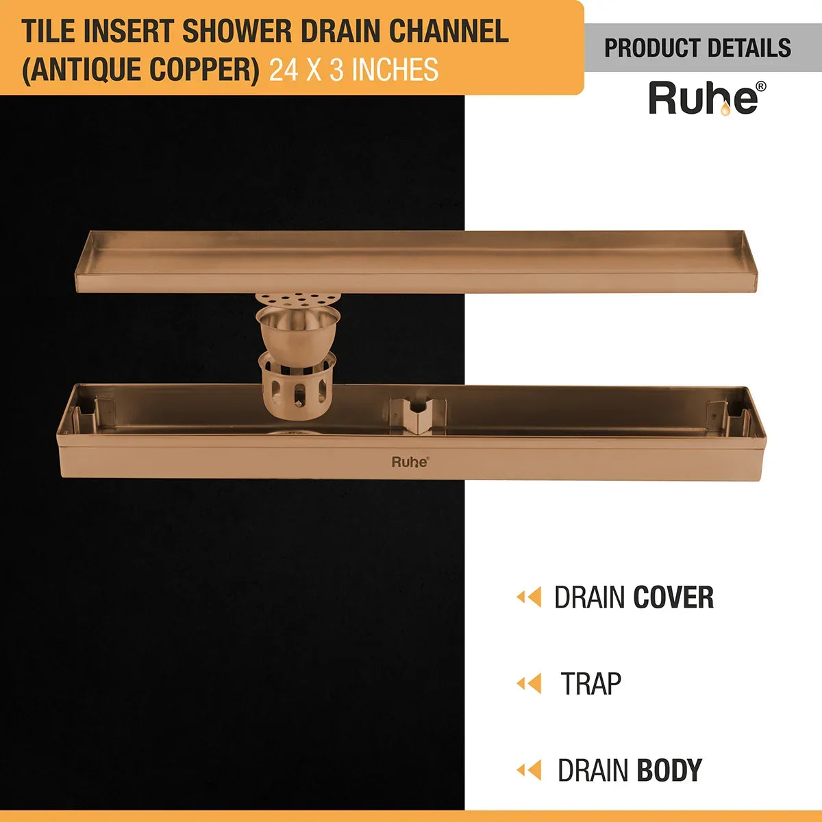 Tile-Insert Shower Drain Channel Coloured (3 Inches)