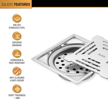 Opal Floor Drain Square Flat Cut (6 x 6 Inches) with Cockroach Trap 4