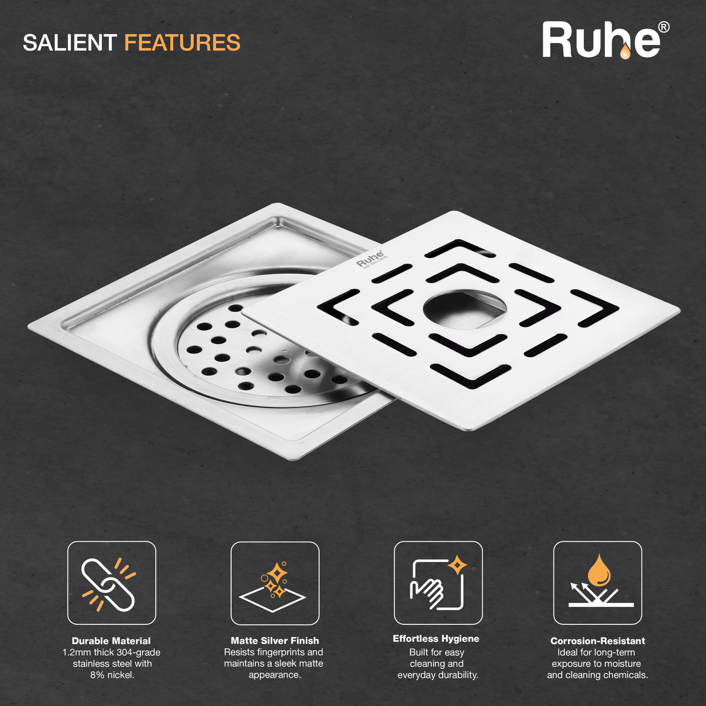 Sapphire Square Flat Cut Floor Drain